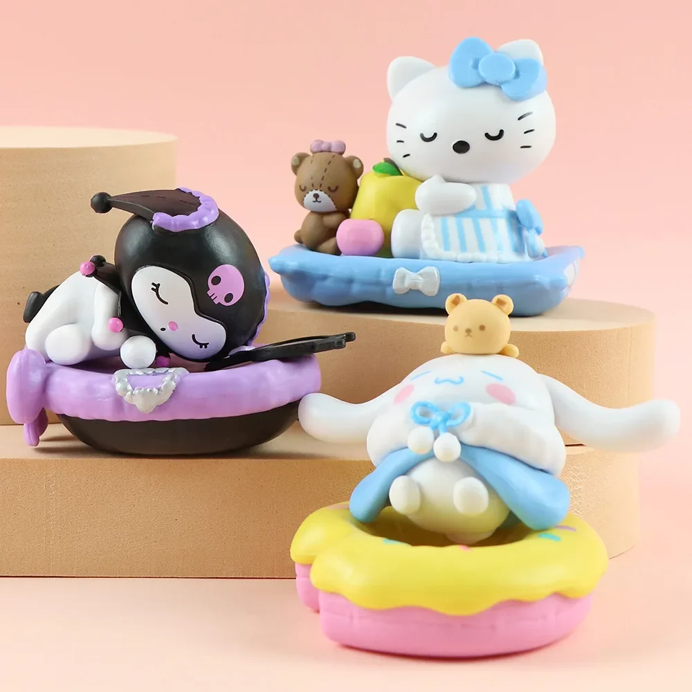 Sanrio Kawaii Figures Doll Toy Mymelody Hello Kitty Anime Figure Cinnamoroll Sleeping Position Pvc Toy Model Dolls Ornaments