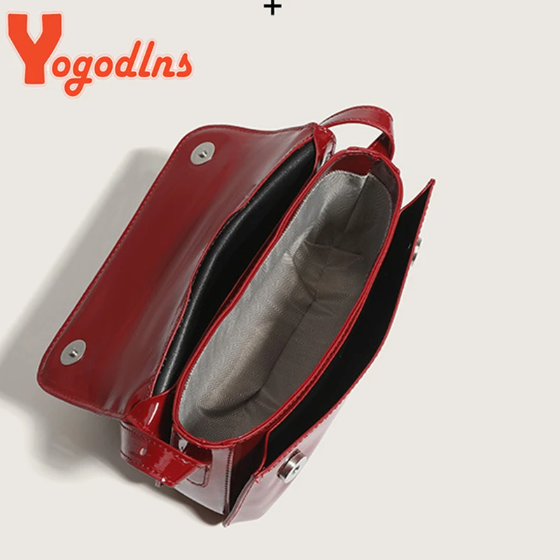 Yogodlns Luxury Patent Leather Women's Bag Fashion Underarm Bag Designer Small Square Crossbody Bag Casual Ladies Handbag Purse