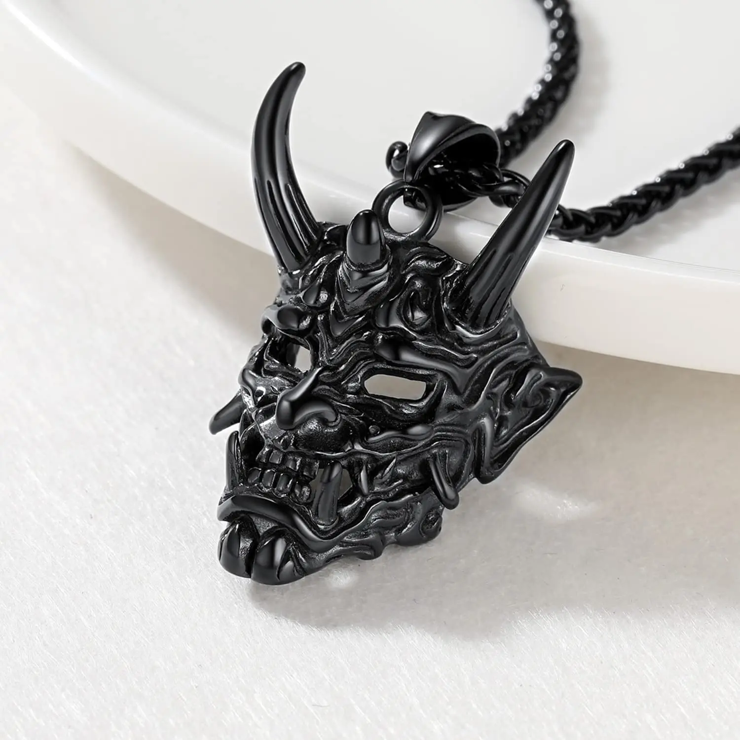 Mens Stainless Steel Demon Horn Skull Pendant Necklace Gothic Punk Rock  Jewelry | eBay