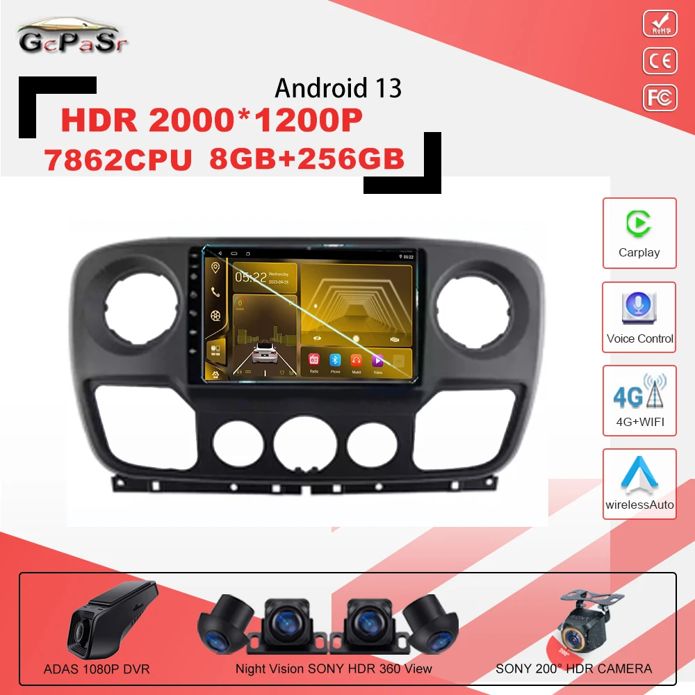 

Android 13 7862CPU Qualcomm для Renault Master Nissan NV400 Opel Movano 2010-2021 мультимедийный автомобильный GPS плеер навигация Радио HDR