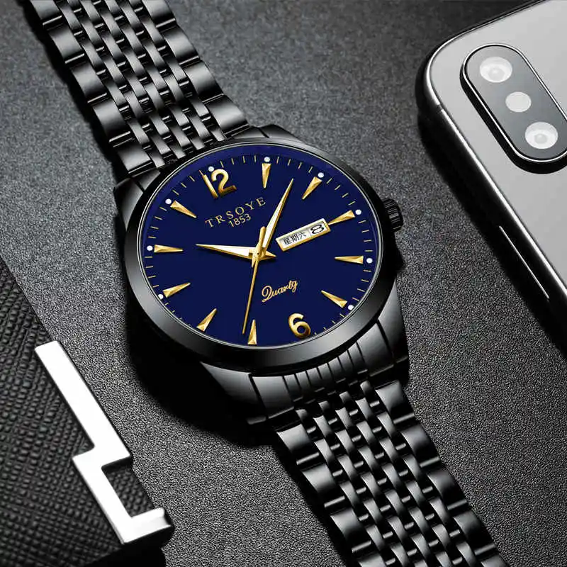 TRSOYE Relojes Men's Watch Stainless Steel Business Luxury Watch Waterproof Luminous Quartz Watch Fashion Casual Wrist Watches