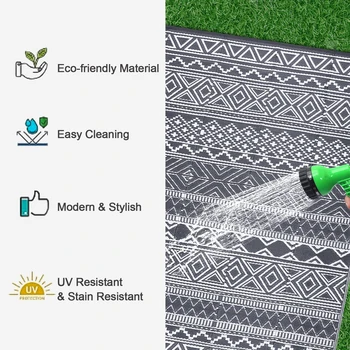 Outdoor Rug 5x8 Waterproof Reversible Patio Rug Outside Plastic RV Rug Boho Camping Rug for Camper Porch Balcony Backyard Picnic 4