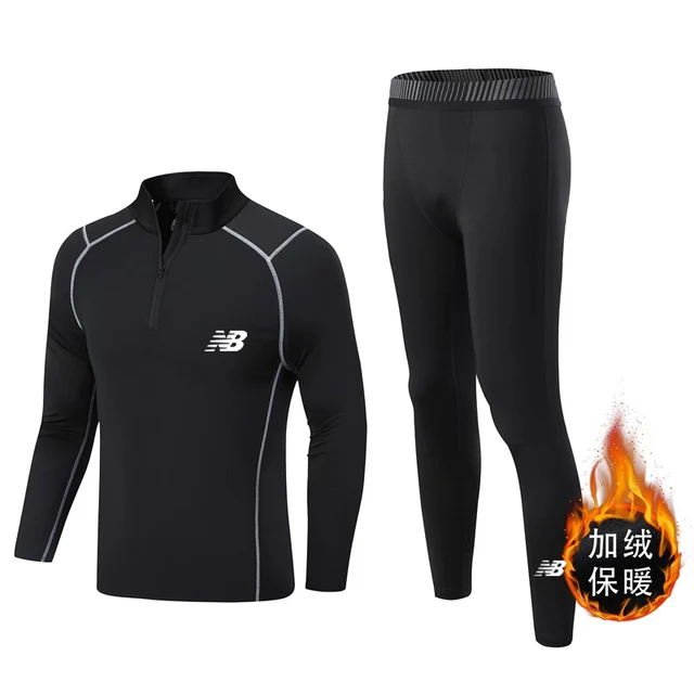 Men's Sports Tights Compression Underwear Warm Base Layer Thermal Shirts Pants Fleece Kids Thermal Underwear Winter Jogging Wear black grey lines