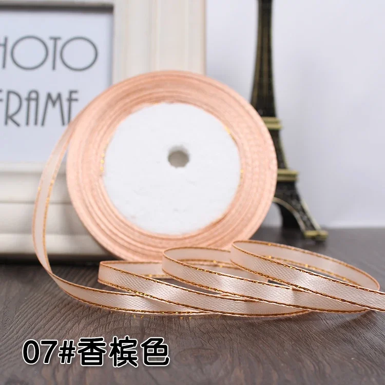 25-Yard Roll of 6mm Gold-Edged Satin Ribbon for Gift Wrapping and Decorative Crafts