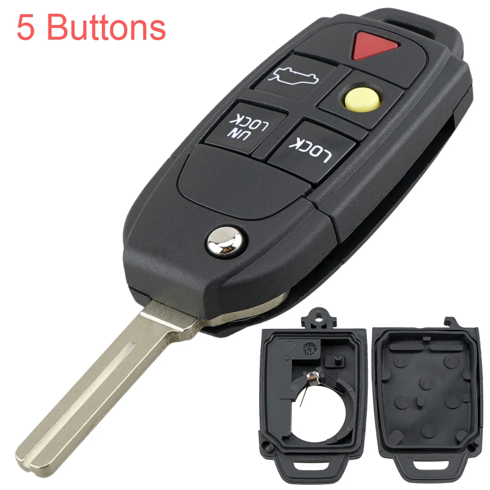 5 Buttons Flip Remote Key Case FOB Replacement Fit for VOLVO S60 S80 V70 XC90