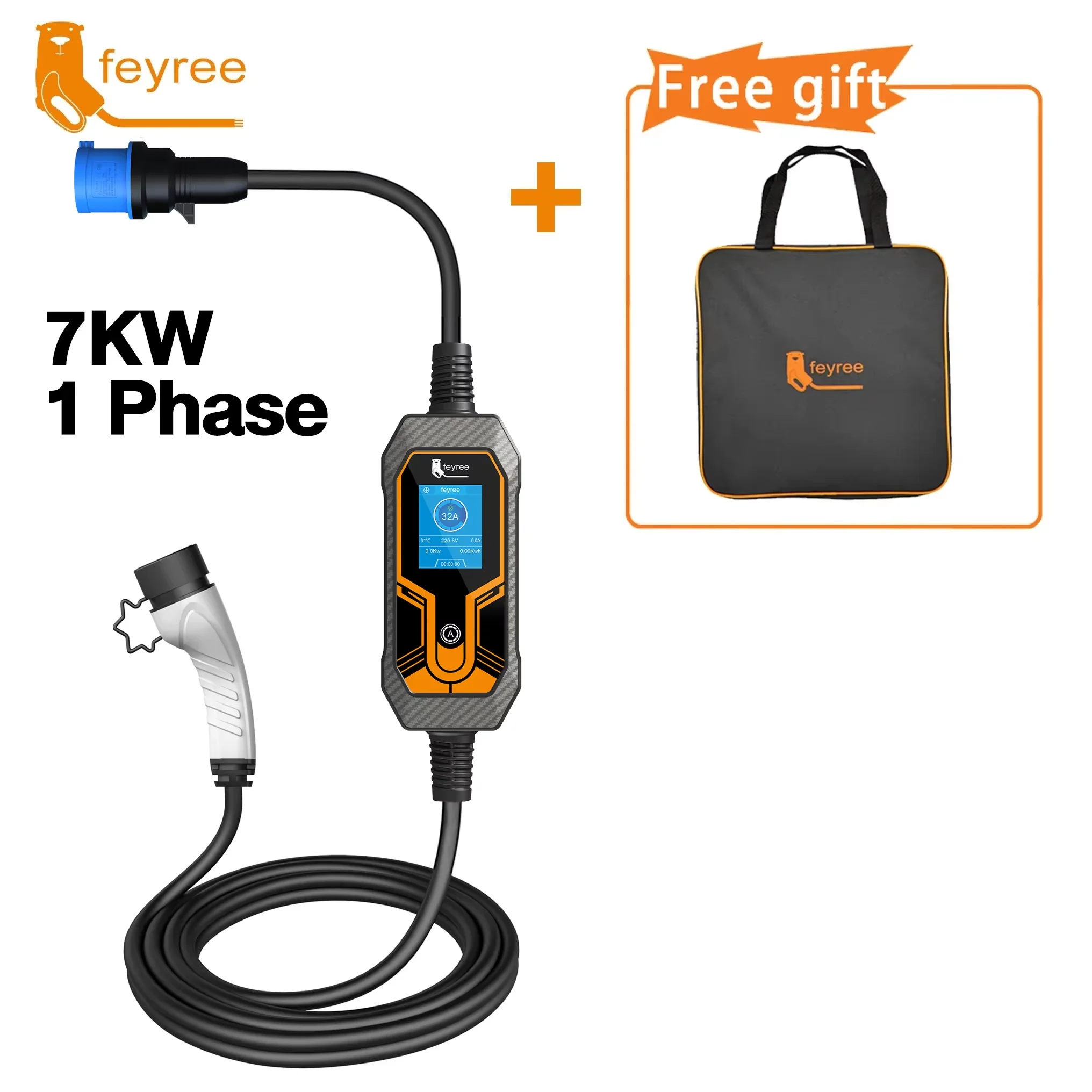 Feyree Portable EV chargeur Wallbox Type2 7kW 32A 1 Phase 5m câble prise CEE EVSE boîte de charge pour véhicule électrique chargeur de voiture