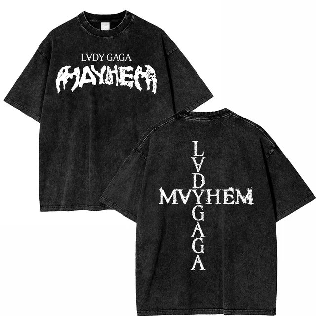 Vintage Washed Lady Gaga The Mayhem Ball Tour 2025 T Shirt Fashion Men/Women Aesthetic High Quality Acid Wash 100% Cotton Tees 2
