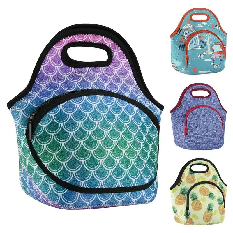 

Portable Lunch Bag Adult Lunch Bag Printed Lunch Box Storage Pouch Insulated Handheld Lunch Bag Neoprene Tote For Camping