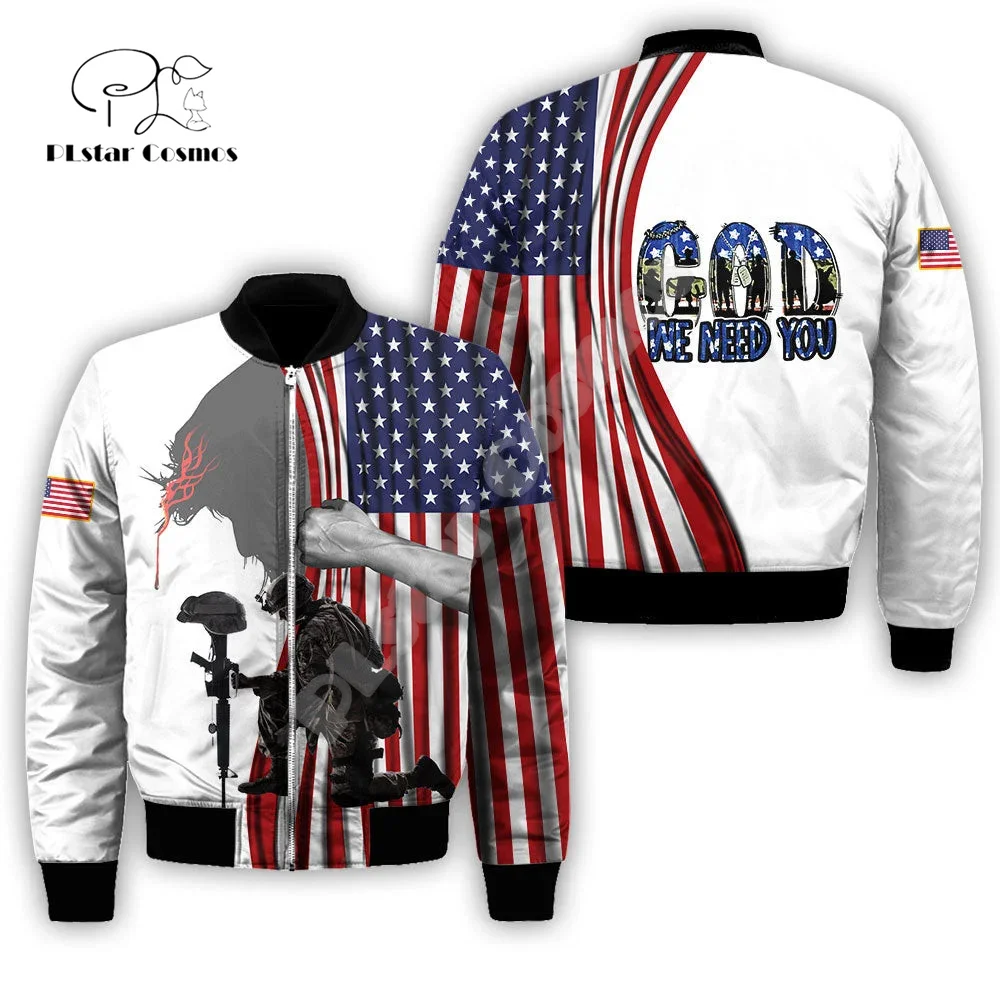 Custom Name Army Military Veteran Soldier Camo Eagle NewFashion Winter Overcoat Streetwear 3DPrint Windbreaker Bomber Jacket X4