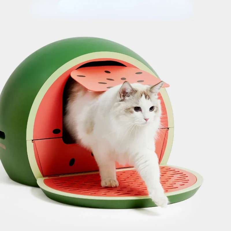 

Cute watermelon grapefruit cat litter boxes, fully enclosed oversized toilet for cat, anti-splash deodorizing drawer pet items