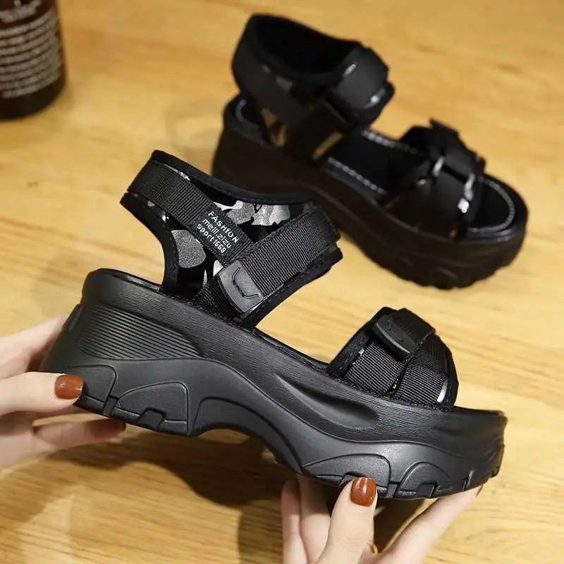 

2023 European and American Women's New Wedge Heel Thick Soft Sole Elevated Sandals 4337