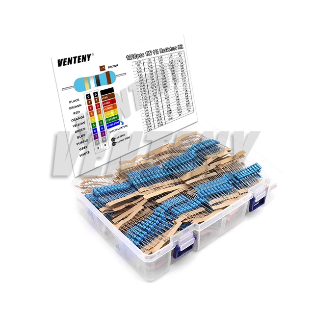 1220pcs/Lot 1W Metal Film Resistor Kit 1% 0.33 - 2.2M ohm 122 ValuesX10pcs Resistance Set Assortment Pack