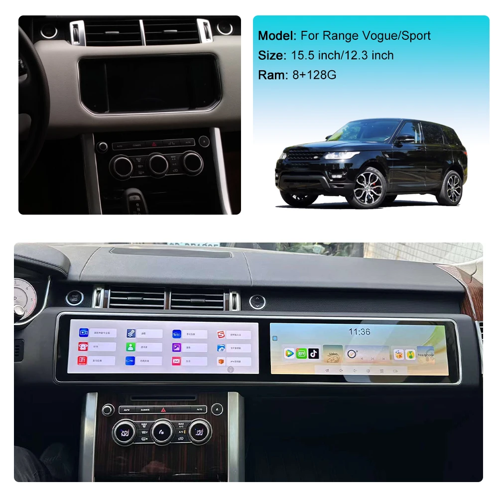 15.5 Dual Screen Android Media Carplay Per Land Rover Range Rover Sport L494 2013-2017 Car Multimedia Player Head Unit Two Qled