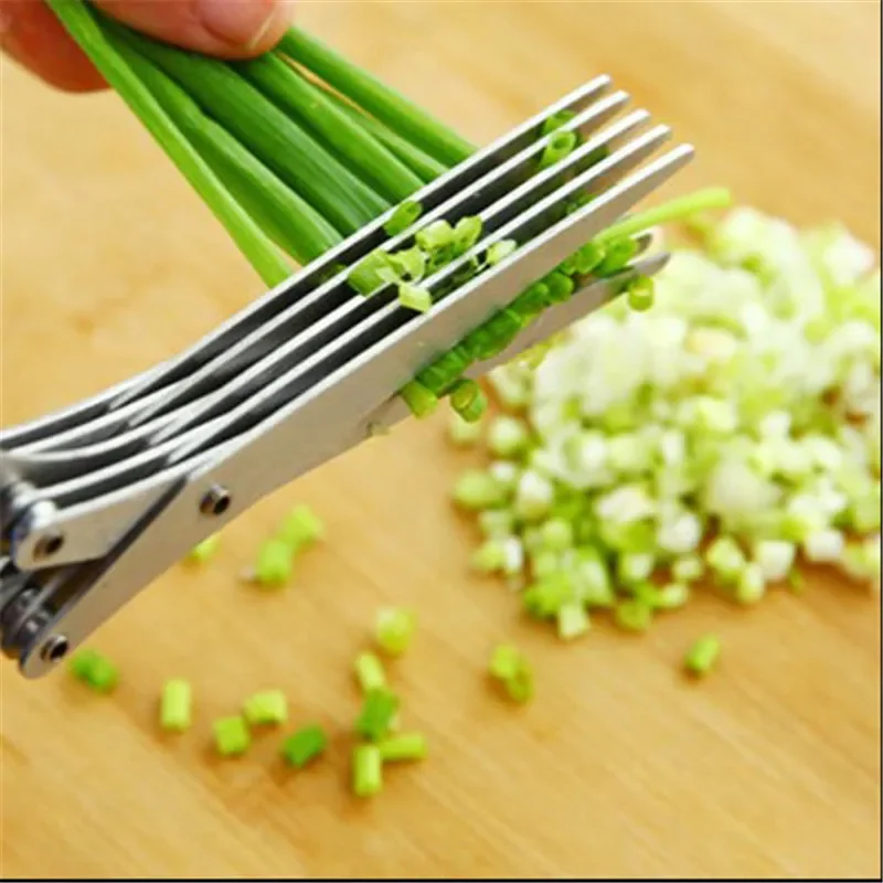 Multi-functional Stainless Steel 3/5 Layer Kitchen Scissors Pepper Shredded Chopped Scallion Cutter Laver Cut Cooking Tool