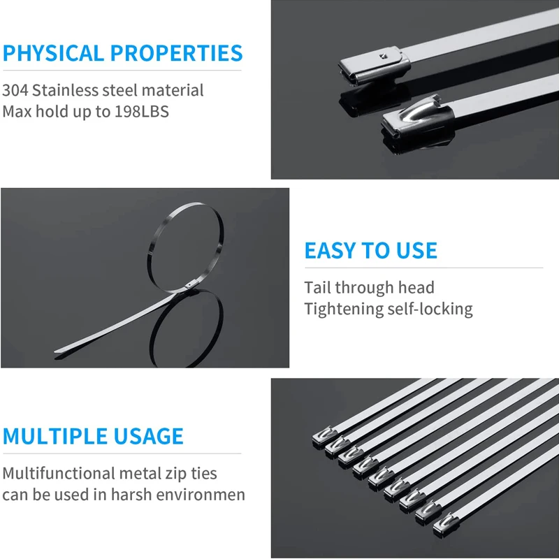 40/20Pcs Stainless Steel Cable Ties Exhaust Wraps Coated Locking Heavy Duty Multi-Purpose Self-Locking Metal Cable Wire Zip Tie cable ties nylon cable ties cable tie nylon zip ties
