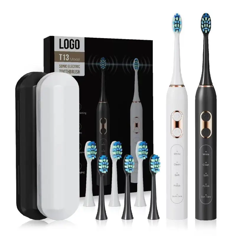 

T13 Sonic Electric Toothbrush Adult USB Charge Electric Tooth Brush 42000 Rpm 5 Modes Clean Teeth with 8 Brush Head Travel Box