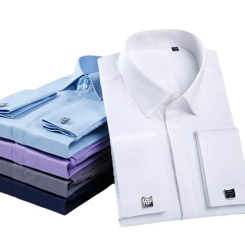 Men French Cufflinks Shirt Long Sleeve Casual Male Brand Shirts Slim Fit French Cuff Dress Shirts dress shirts men casual shirts