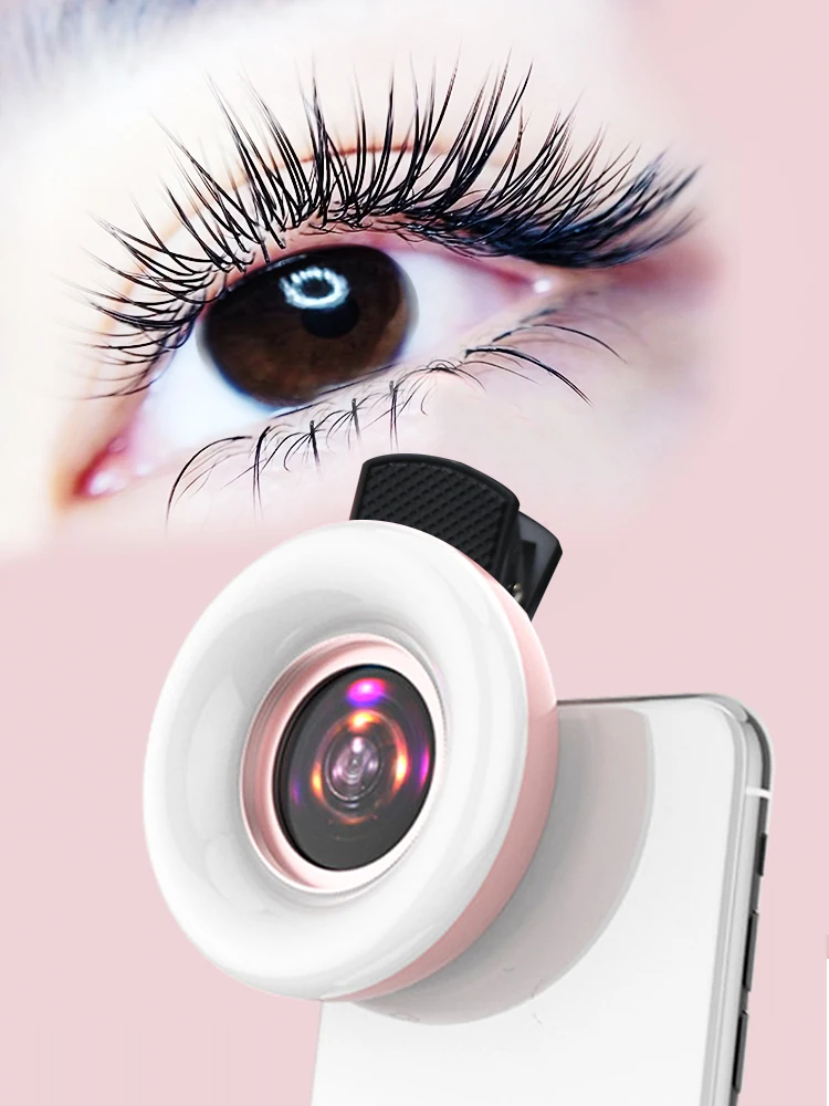 Objectif Macro pour téléphone Portable 15X, éclairage annulaire de remplissage, lampe de Selfie