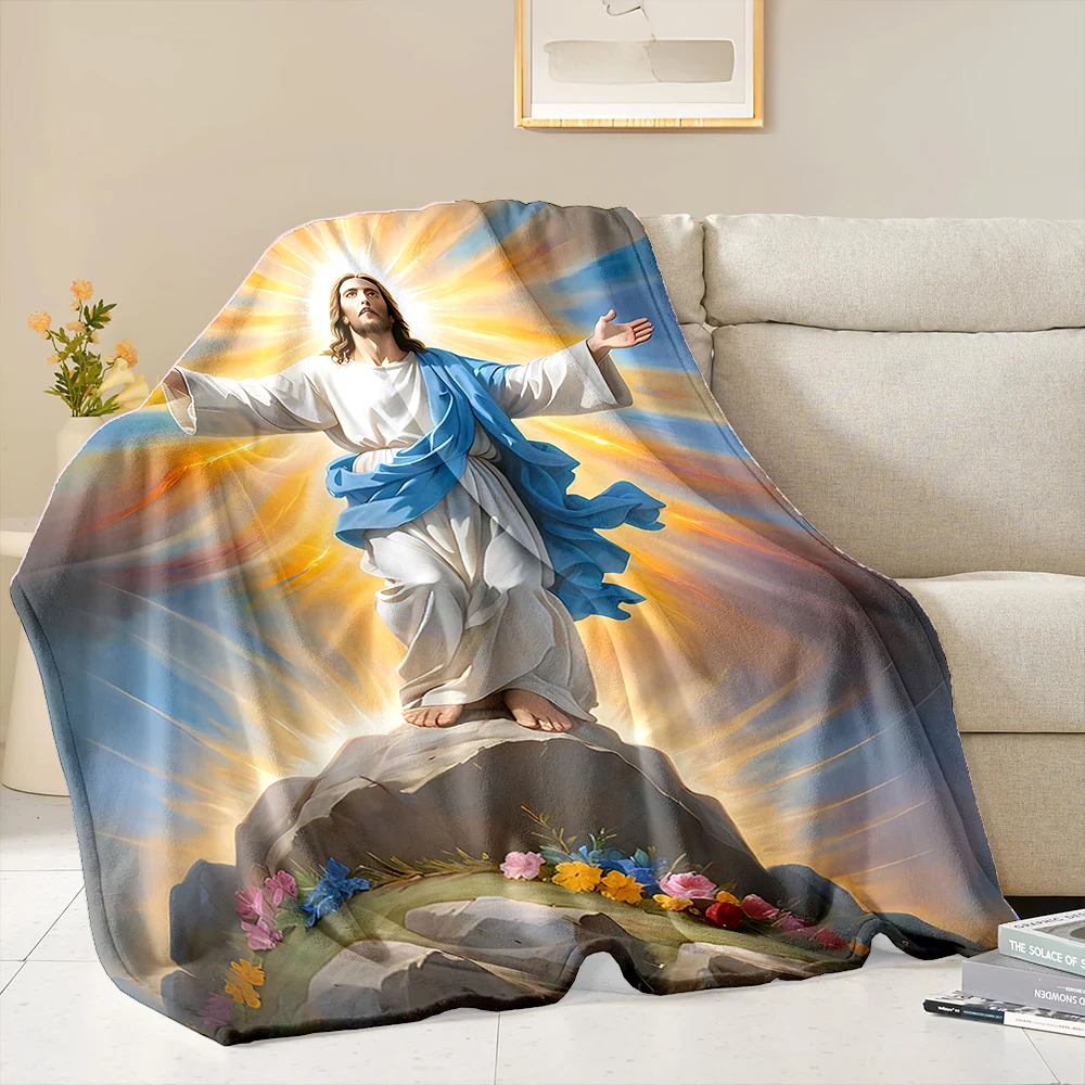 NO.3 6 Size Merciful Jesus Christian God Flannel Art Blanket, Sofa Bed Cover Four Season Soft Fluffy Quilt Blanket Flannel Throw 2