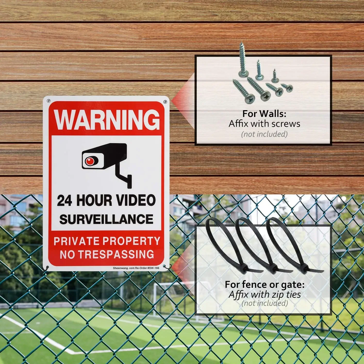 24-hour Private Property Trespassing Sign Video Surveillance Signs Outdoor Security Camera Sign Home CCTV