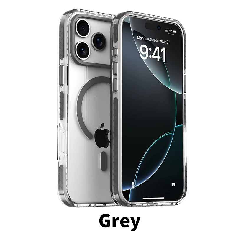 Enhanced Clear Transparent Magsafe Magnetic Case with Anti-Knock Metal Buttons
