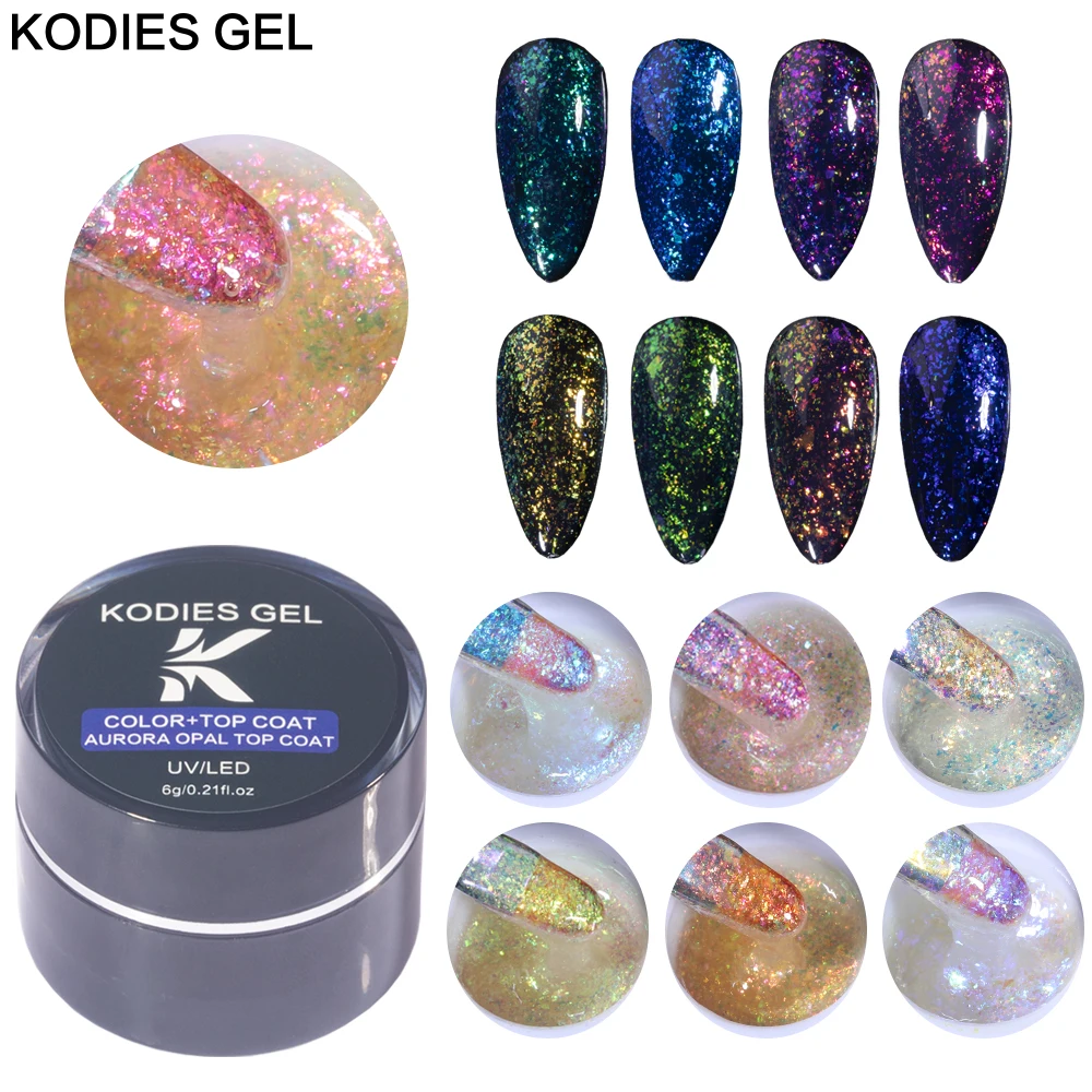 

KODIES GEL Aurora Chrome Top Coat Gel Polish Holo Laser Top Finish Semi Permanent UV Glitter Sparkle Gel Sealer Manicure Nailart