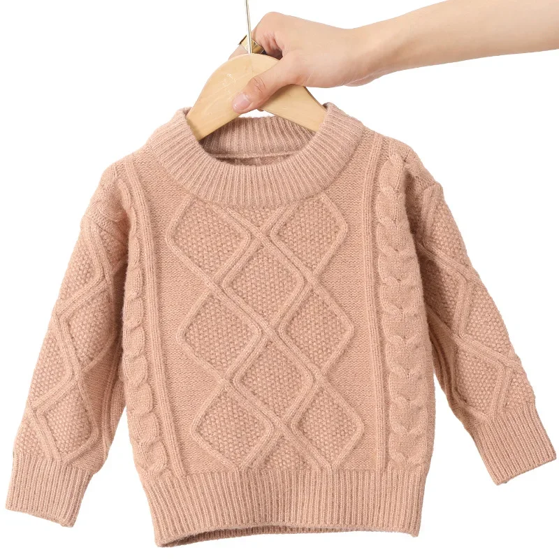 Knitted Sweater for Children Autumn Winter Solid Plaid Pullover Boys Girl Long Sleeve Jumper Base Knit Underwear Clo