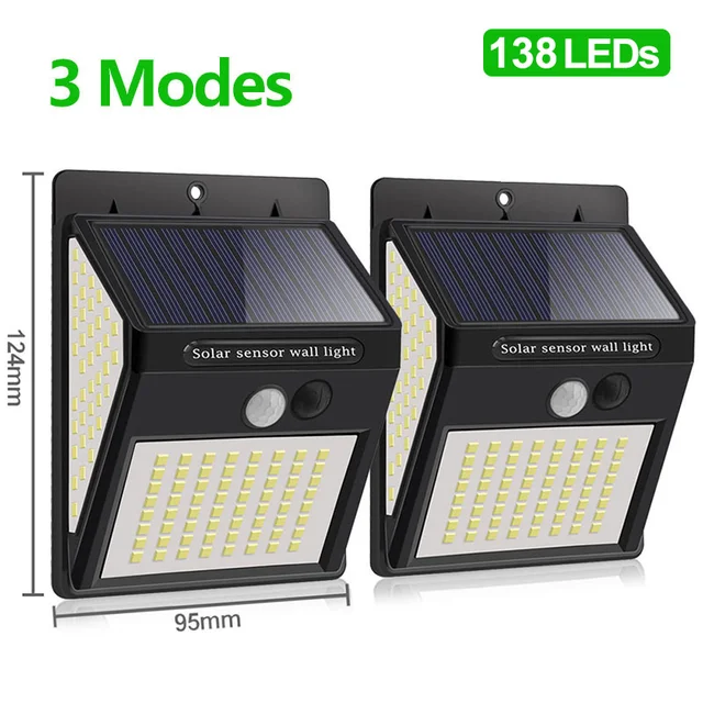 222 LED Solar Lamps Outdoor Sunlight Powered 4 Modes Waterproof Solar Led Light With Motion Sensor For Street Garden Decoration 138 LEDs-2 pieces