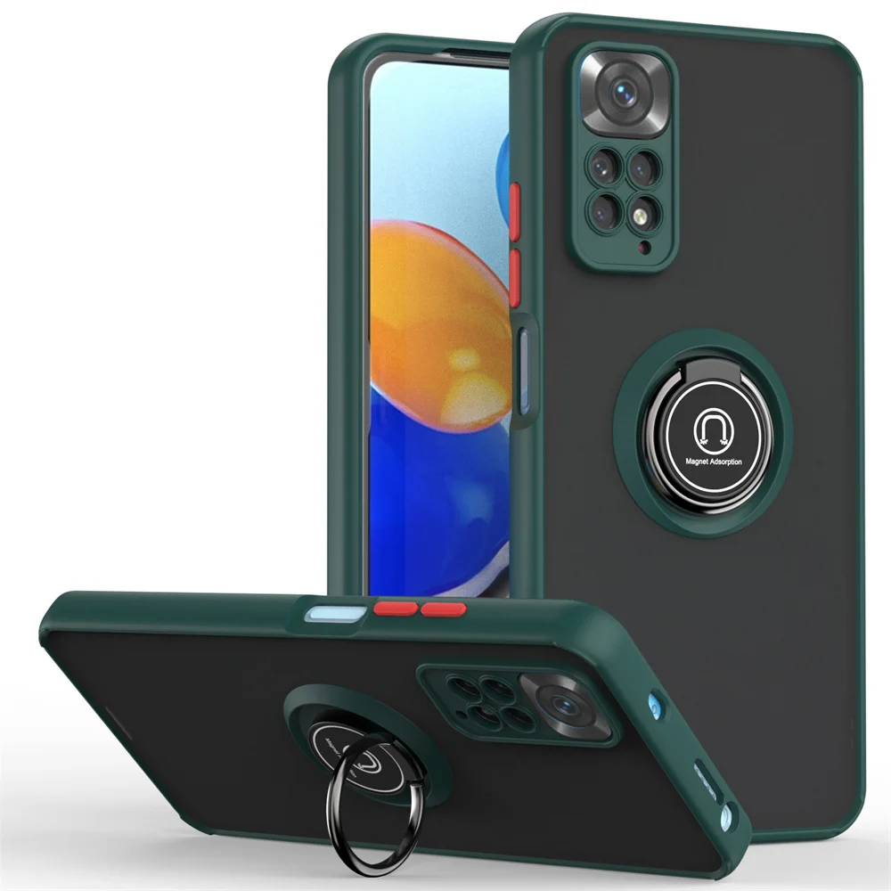 Matte Shockproof Camera Case with Car Magnetic Ring Stand and Cover