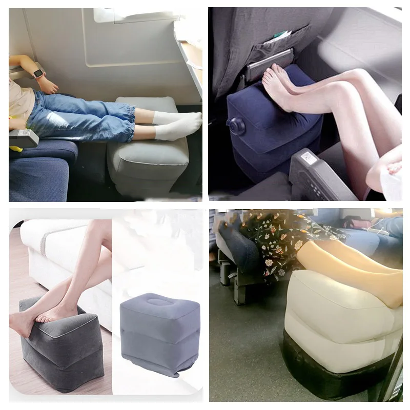 Inflatable Travel Foot Rest Pillow Airplane Train Car Foot Rest Cushion Inflatable Body Pillow Cushion With Storage Bag 3