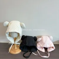 Winter Plush Kids Hats with Bear Ears Girls Boys Lei Feng Hats Winter Solid Color Korean Cotton Kids Warm Ear Protection Hats
