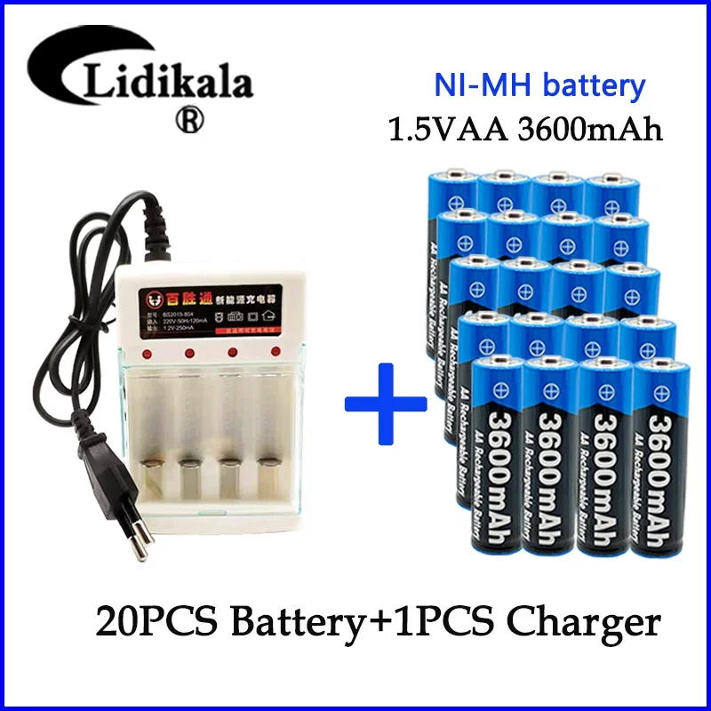 

Rechargeable Battery 2023New Tag AA Battery 3600 Mah AA 1.5 V. Rechargeable New Alcalinas Drummey +1pcs 4-cell Battery Charger