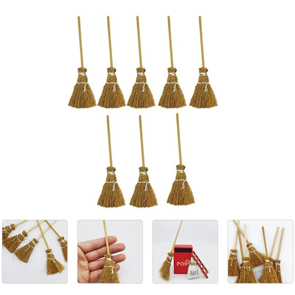 

10pcs Miniature Handcraft Broom with Rope, Mini Witch Prop Broom Model for Halloween Decoration Accessories Hanging Decoration