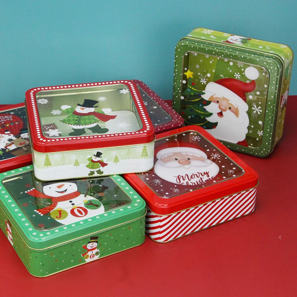 1pc Christmas Themed Small Tin Box With Handle