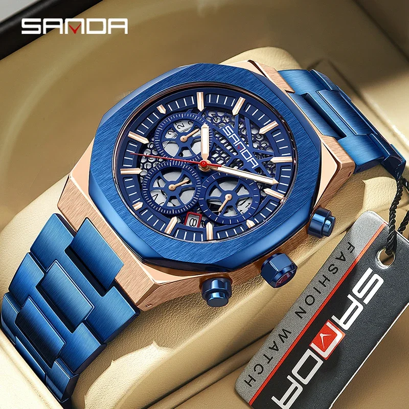 Sanda 5505 New Arrival 2023 Trendy Stainless Steel Strap Quartz Movement Chronograph Function Business MenCalendar Wrist Watch fast arrival gwinstek afg 2025 25mhz arbitrary waveform function generator