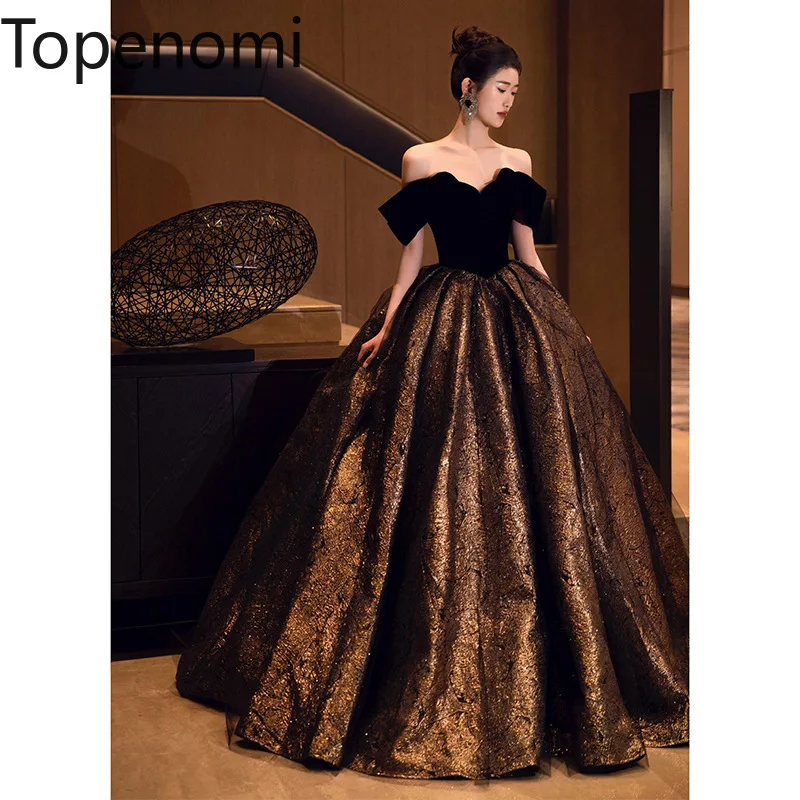 

Topenomi Vintage One Shoulder Banquet Party Dress Women French Luxury Patchwork High Waist Princess Ball Gowns Evening Dresses