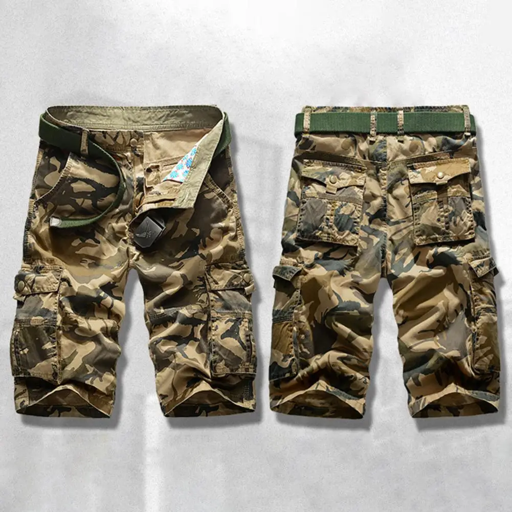 

Mid-rise Elastic Waistband Zipper Fly Men Shorts Camouflage Print Multi-pockets Cargo Shorts Streetwear For 2023 Summer New Male