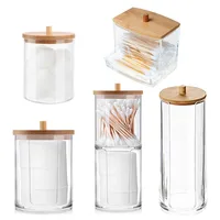 Cotton Swab Organizer Storage Bamboo Cover Acrylic Round Organizer Makeup Storage Box Container Organizadores 1