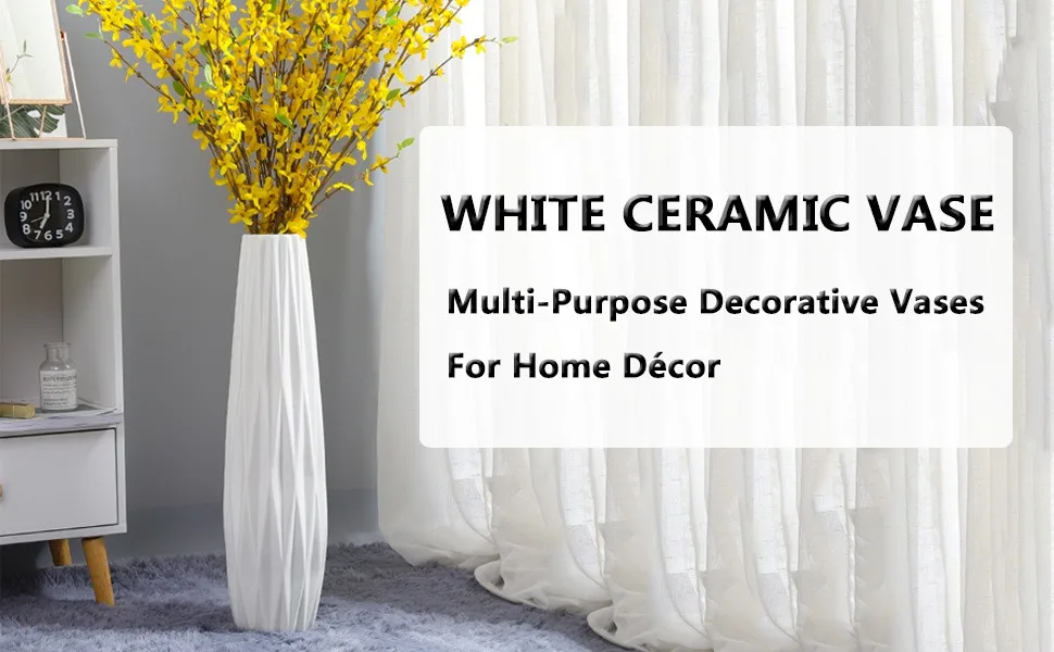 Tall ceramic floor white vase large decorative flower vases for home decor living room