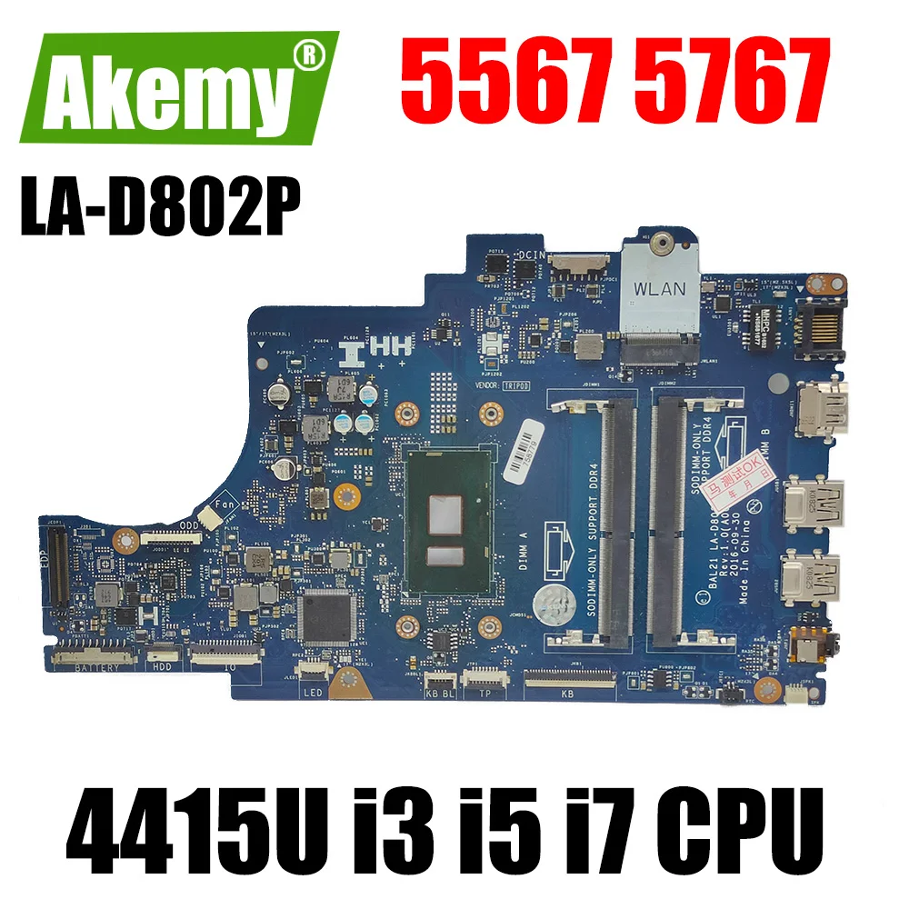 LA-D802P материнская плата для ноутбука Dell Inspiron 15 5767 5567 с 3865U 4415U i3 i5 i7 7-го поколения