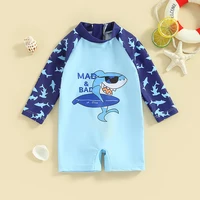 Kids Boys Summer Swimwear Casual Whale Print Long Sleeve Monokini Swimsuit Beachwear Bathing Suit 0-5T 6