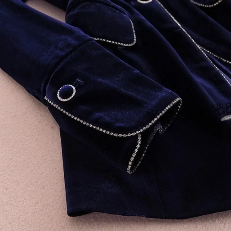 Women Temperament Slim Fit Fashion Velvet Set High End Small Suit Top Trend 2023 New Heavy Industry Golden Velvet Suit Set Coat