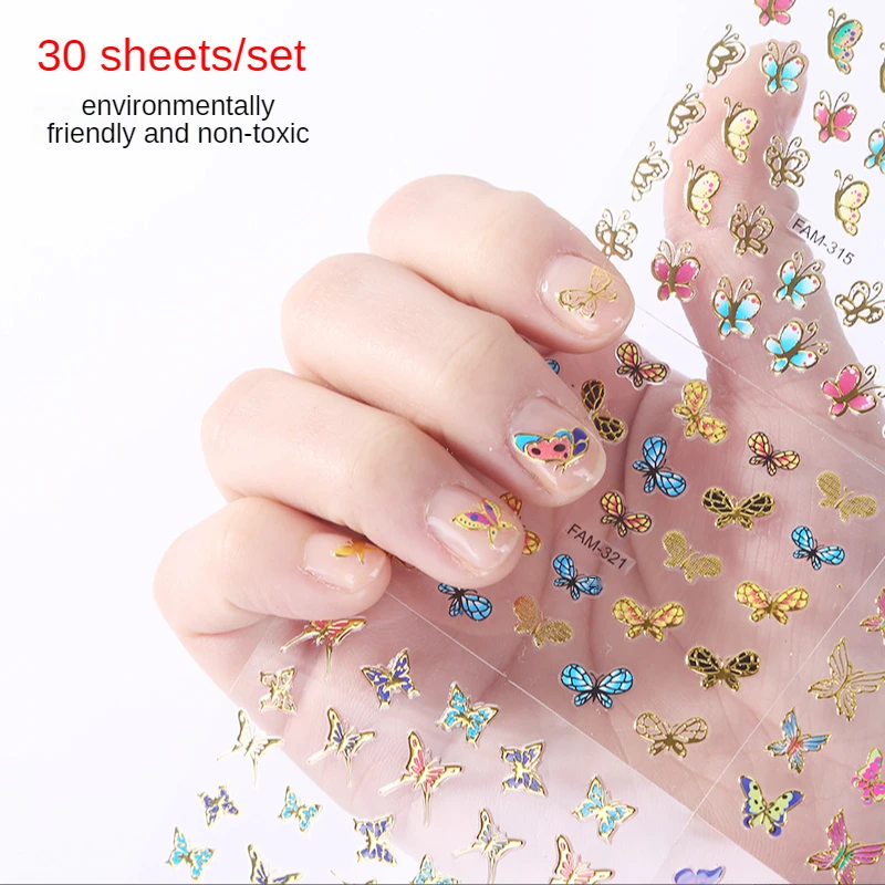 1PC Colorful Star 3D Nail Stickers Aurora Silver Black White Star Heart  Transfer Stickers for Nails DIY Decals Manicures Decor 