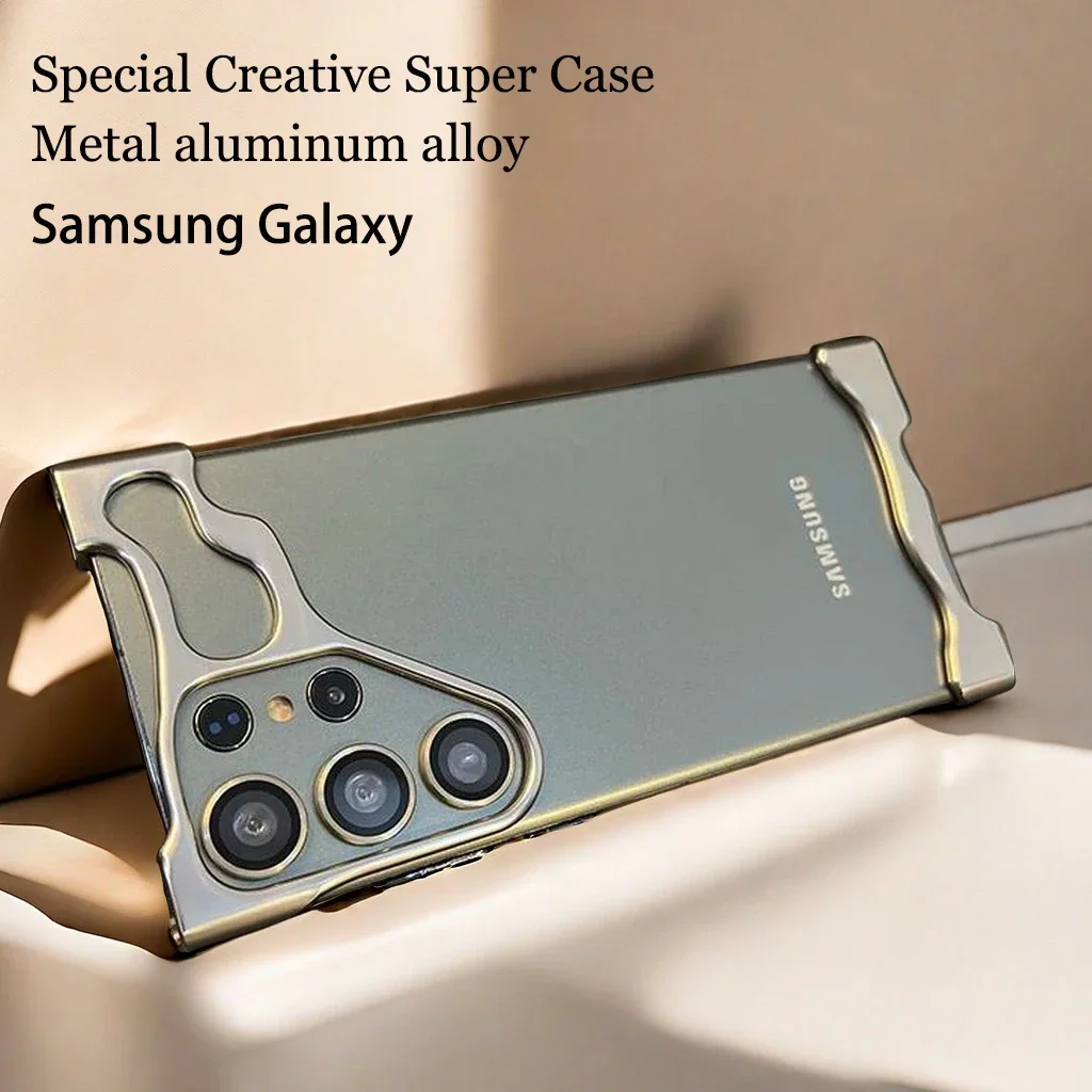 

For Samsung Galaxy S23 S24 Plus 24Ultra Lrregular Aluminum Alloy Bumper Phone Case Lens Film Protection Metal Shockproof Cover