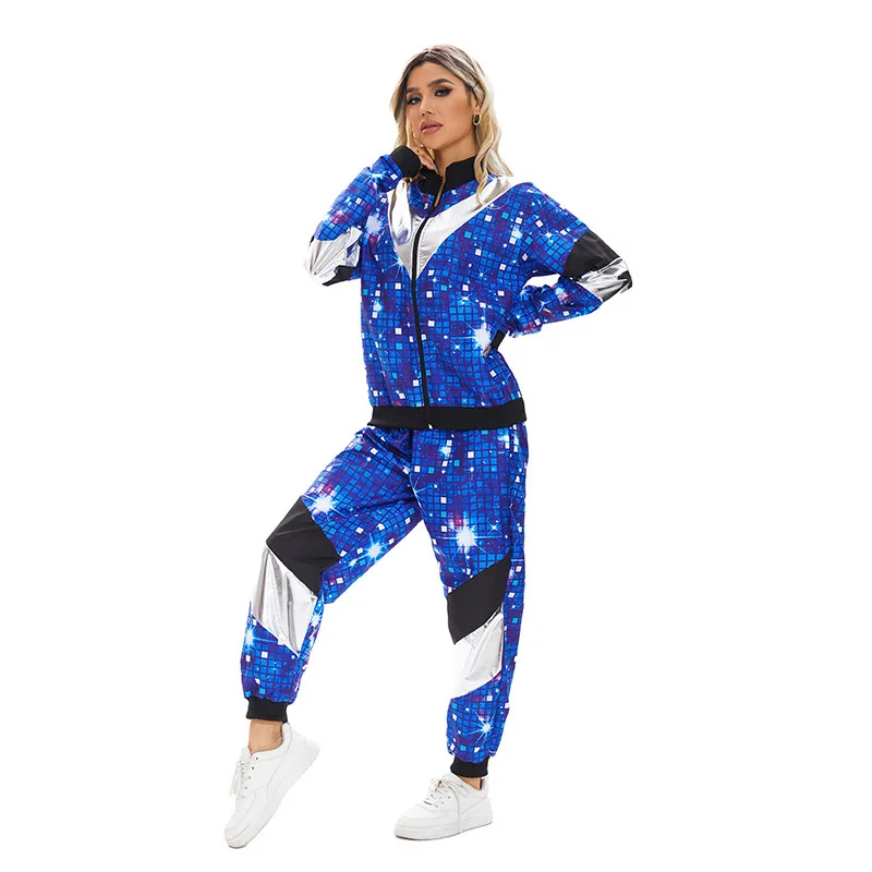 

Retro 80's Disco Tracksuit Jacket Pants Vintage Trend Party Hip Hop Men's and Women's Starry Disco Suit