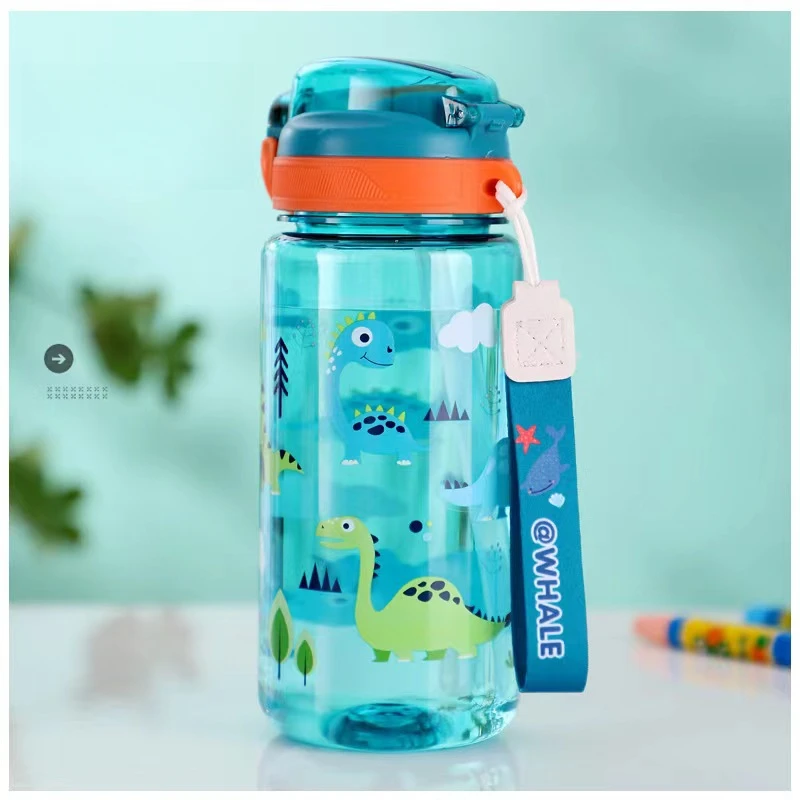 Kids Water Bottle 600ml Dinosaur Sippy Cup With Silicone Straw Leakproof