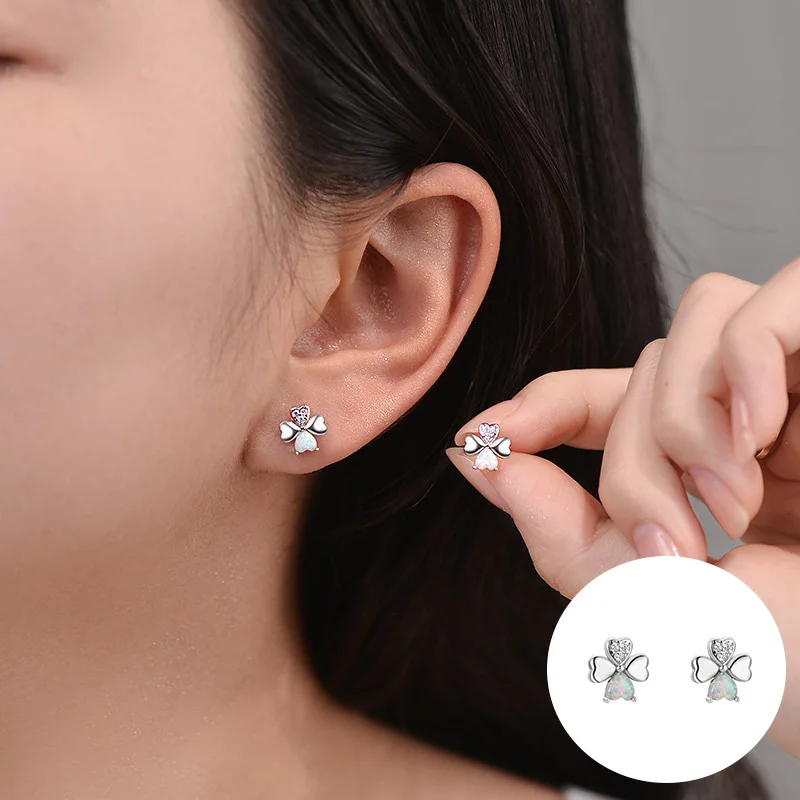 

100% 925 Sterling Silver Opal Plant Earrings for Women Girl Zircon Fashion Lucky Design Jewelry Birthday Gift Dropshipping