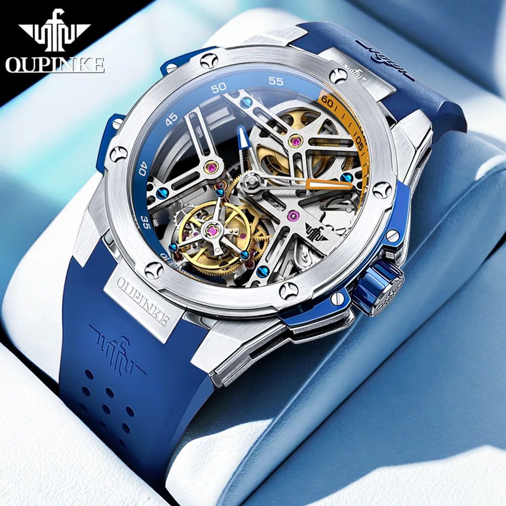 

OUPINKE 8003 Tourbillon Watch Luxury Brand Automatic Mechanical Watch Original Waterproof Silicone Men's Watch Reloj Hombres
