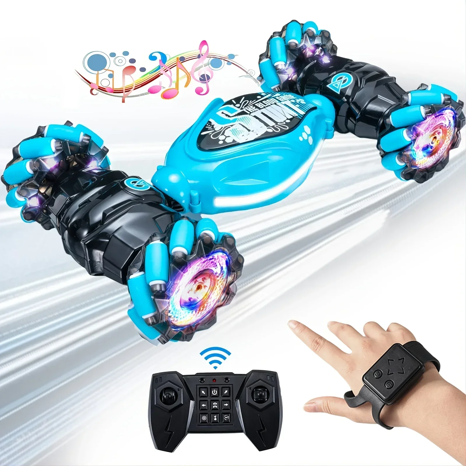 Auto RC con Controllo Gestuale, 4WD 2.4G, Veicolo Telecomandato per Tutti i Terreni, Auto RC Acrobatica a 360° ° Flips con musica e luci - immagine 3