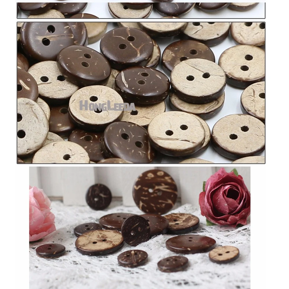 300pcs/lot 2 hole natural coconut buttons round sewing flatback brown colors 9mm/10mm/11.5/12.5mm/15mm free shipping COCO004 2